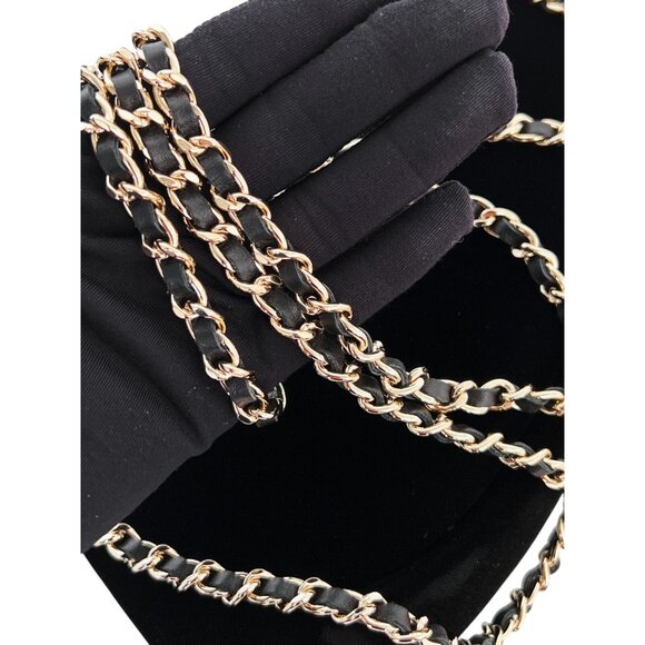 CHANEL  Half Moon  Black Velvet Leather Wallet on Chain Clutch Shoulder Bag Auth - Picture 12 of 16